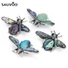 Pins, broches sauvoo 1 stks / partij 55 * 34mm schattig insect bee broche voor vrouwen 12 kleuren retro natuursteen abalone shell dier hanger pins