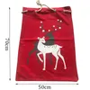 50*70cm Creative Christmas Lattice Sack Santa Claus Apple Gift Bag Canvas Drawstring Pocket With Elk Pattern Festival Party Supplies