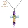 GEM'S BALLET Collana con croce in argento sterling 925 per le donne Ametista naturale Topazio Gioielli con pendente in pietra preziosa colorata 2021247r