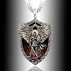 Exquisite Fashion Warrior Guardian Świętego Angel Saint Michael Naszyjnik Unikalny Knight Shield Naszyjnik Rocznica Gift G1206