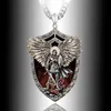 Exquise Mode Guerrier Gardien Saint Ange Saint Michael Pendentif Collier Unique Chevalier Bouclier Collier Anniversaire Cadeau G1206