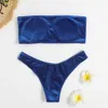 Bathing Suit Women Velvet Thong Bikini Brazilian Swimsuit Solid Sexy Bandeau Swimming Swimwear Female Summer Beachwear 210621