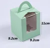 Single Cupcake Boxes With Clear Window Handle Portable Macaron Box Mousse Cake Snack Case Paper Package Cases Birthday Party Supply SN2463