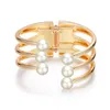 Kpop imitação pérola três camadas pulseiras para mulheres moda metal geometria punhos manguito jóias de jóias