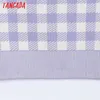 Tangada femmes violet Plaid tricot Camis haut court Spaghetti sangle sans manches dos nu chemises femme décontracté hauts 6H11 210609