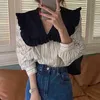 Elegance Fashion Retro Office Lady Striped Long Sleeves Sweet Girls Shirts Femme Casual Tops Clothe 210525