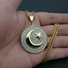 Hiphop hiphop smycken titanium stål guldpläterad muslimsk stjärna moon krigs flagga hänge halsband6621491