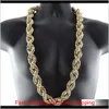 Fashion 5Mm 6Mm Hip Hop Rope Chain Necklace 18K Gold Plated Chain Necklace 24 Inch For Men Tfpfh Hj63G323N