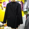 Kvinnors kostymer blazrar Ankomst kvinnor Slim Blazer Coat 2021 Elegant koreansk svart lång klänning Autumn Casacas Para Mujer damrockar 50x054