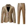 2021 Nowy Przybył Męskie 2-częściowy garnitur błyszczący cekiny Tuxedo Blazer 70s Disco Party Jacket Pants Set Halloween Costume Europarz Size X0909