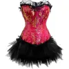 Bustiers Korsetts Frauen Sexy Burlesque Vollbrustkorsett Bustier Top mit Mini TuTu Rock Kostüm Gothic Dress222w