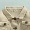 0-7Y Autumn Fashion Kids Girls Boys Denim Jacket 5 Colors Solid Long Sleeve Single Breasted Pocket Coats 211204