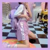 Kawaii filles violet Shorts été amour coeur imprimé Patchwork court Harajuku élastique taille haute cordon Shorts femmes 210611