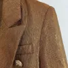 Wysokiej jakości Nowy Moda 2021 Projektant Blazer Kurtka Damska Lew Metalowe Przyciski Podwójne Breasted Blazer Zewnętrzny Płaszcz Złoty X0721
