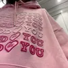 Korean Fashion Gradient Pink Heart Embroidery Hoodie Women Oversized Good For You Sweatshirt Y2K Long-sleeved Pullovers Hoodies