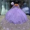 Robes de Quinceanera violettes à paillettes, bretelles Spaghetti avec enveloppe, douces 15 robes, perles de fleurs 3D, robes de bal de 16 ans, 2022, 2356