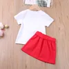 T-shirt d'été + bouton décoration jupe courte 2pcs enfants vêtements fille enfant ensembles bébé 210528