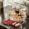 Acrylic Makeup Organizer Clear Cosmetic Jewelry Storage Box Double Open Cover Women Cosmetic Storage Drawer Desktop Make Up Case 210315