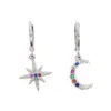 Mode Färgglada CZ Paved Moon Star Dangle With Gold Färg Silver Plated Girl Rainbow Charm Earring Smycken