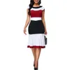 woman dress Office Lady O Neck Ruffled Hem Sleeveless Color Block Bodycon Knee-length Dress vestido de mujer 2021 Y1006