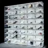 Nuevo control de sonido LED LED Clear Shoes Box Box Storders Antioxidation Organizer Pantalla de colección de pared de zapatos