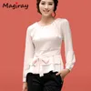 Designs Plissee O Neck Weiß Schmetterling Chiffon Damen Tops Blusen Langarm Schößchen Gürtel Koreanische Elegante Weibliche Büro Hemd C