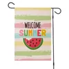 Bandera de jardín de lino con estampado de doble cara, decoración de bandera de jardín con estampado de sandía, limón y piña, Hola verano, 32x47cm