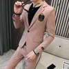 (Jacka + byxa) 2021 Wending Dress Men Blazer Suits Slim Fit Male Business Leisure Suit Jacka Nattklubb Sångare Klänning för Party X0909