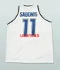 Aangepaste retro arvydas Sabonis #11 Teka basketbaltrui Madrid gestikt blauw witte maat S-4XL Elke naam en nummertruien