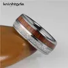 8mm Silvery Tungsten Carbide Ring Vit Meteorite / Wood Inlay för män Kvinnor Modernt stil Bröllop Band Dome Polished Comfort Fit 211217