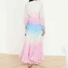 Sommar Kvinnors Klänning Bohemian Utskrift Gradient Elegant Maxi Patchwork Rainbow Color Beach Dress Ruffles Sweet Vestidos 210712