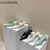 SUOJIALUN Fashion Brand Thin Heel Women Sandals Shoes Ladies Elegant Pointed Toe Slingback Sandals Slip On Mule Party Dress Shoe K78