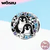 WOSTU аутентичные стерлингового серебра 925 стерлингового серебра Penguin Fit Charm браслет ожерелье подвеска мода бренд ювелирных изделий подарок CQC992 q0531