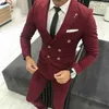 Smal passform dubbelbröst bröllop kostymer för män toppade lapel burgundy manliga affärer formella 2 stycken prom brudgum tuxedo mode x0909