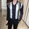 Mäns Casual Skjortor Högkvalitativ Svart / Grön Långärmad Striped För Men Kläder 2021 Enkel Slim Fit Club Prom Tuxedo Dress 3XL-M