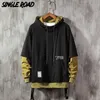 SingleRoad Sweats à capuche pour hommes Ruban Patchwork surdimensionné japonais Streetwear Sweat-shirt Hip Hop Sweatshirts Sweat à capuche noir Hommes 201128