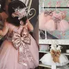 Kleid Mädchen Sommerkleid 2019 Marke rückenfrei Teenager Party Pailletten Prinzessin Kinder Kostüm für Kinder Kleidung Rosa Weiß 0-10T Q0716