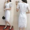 Summer Women Elegant Wedding Party Sexy Night Club Dresses O Neck Short Sleeve Sheath Bodycon Lace Dress Vestidos 210529