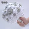 結婚式の花Kyunovia White Brooch Bouquet Rose Gold Jewelled Bridal Crystal Bling Boquet Luxury Memory D595038317451319