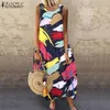 Vintage Striped Sundress ZANZEA Women Summer Dress Sleeveless Cotton Linen Vestido Female Bohemian Beach Dresses Loose Sarafans Y0118