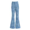 [EAM] Pantaloni lunghi in denim con giuntura a spacco blu a vita alta Pantaloni larghi Moda Primavera Autunno 1Y723 210915