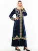 Robe en velours doré arabe brodée bleu foncé pour femmes, grande taille, à la mode, (hors foulard), 9159