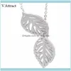 Pendant Jewelrypendant Necklaces V Attract Boho Jewelry Gold Ketting Choker Women Stainless Steel Collier Double Leaf Charm Lariat & Pendant