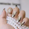Espelho prata unhas falsas stiletto ponto metálico pontas de unhas acrílicas 24 pcs / kit fácil para o desgaste diário