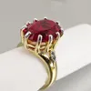 Cadeau de Noël pour femme grande bague ovale en zircone rouge GoldGolor 2 tons bijoux anniversaire luxe grande pierre bijoux 8210503