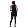 Simple Pure Color Diepe V-hals Mouwloze Skinny Jumpsuits Sexy Tight Club Party Lady Mode Bodysuits 211116