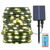 Atualizado 23m 200leds Solar LED String Luzes Ao Ar Livre Fada 8 Modos Fio Verde Fio Multicolor Luz Cordas À Prova D 'Água Lâmpada de Natal para o exterior Branco quente