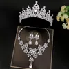 Brincos Colar Barroco de Luxo Cristal Africano Nigéria Núcleo Jóias Conjuntos de Rhinestone Tiaras Coroas Wedding Dubai Set