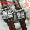 جودة المصنع Montre de Luxe Square Roman Number Quartz Watches Red Pink Leather Men Women Wather Classic Wristwatches RE274P