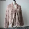 Vinter Höst Kvinnor Real Fur Coat Kvinnor Kvinna Stickad Kanin Coats Jacka Casual Tjock Varm Fashion Slim Overcoat Kläder 211110